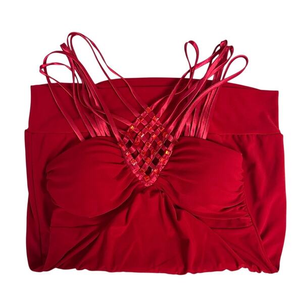 Y2K 90s Women’s Bedazzled Criss Cross Tank Top Red Size Small Vintage - Picture 3 of 12